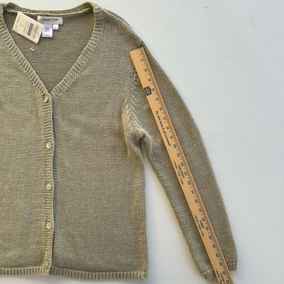 Coldwater Creek Tape Yarn Cardigan Sage Green V-neck Button Up Women’s Large NWT - Picture 3 of 10
